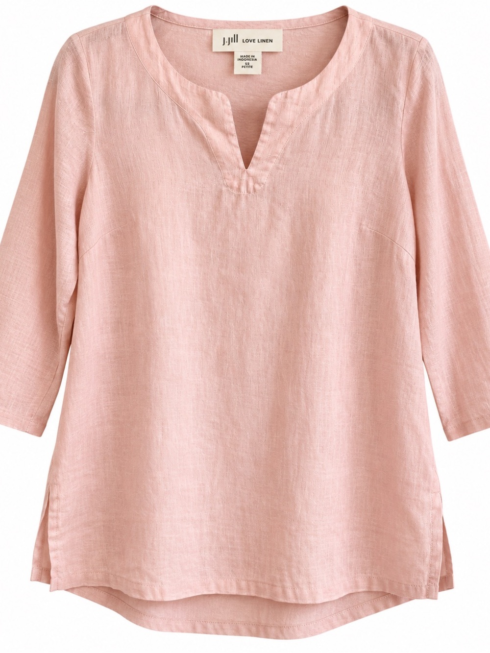 J Jill Love Linen Pink 100% Linen Tunic Top XS Petite 3/4 Sleeve Coastal